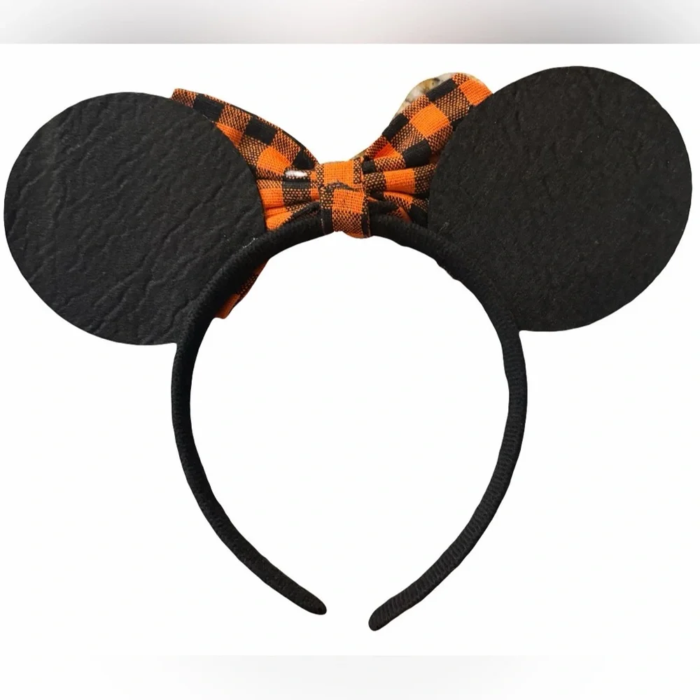 Halloween Black & Orange Plaid Bow Ear Headband for Kids